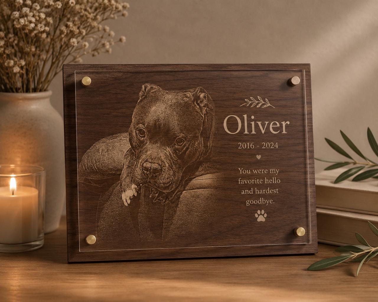 Custom Pet Memorial Plaque — Laser Engraved Photo Tribute