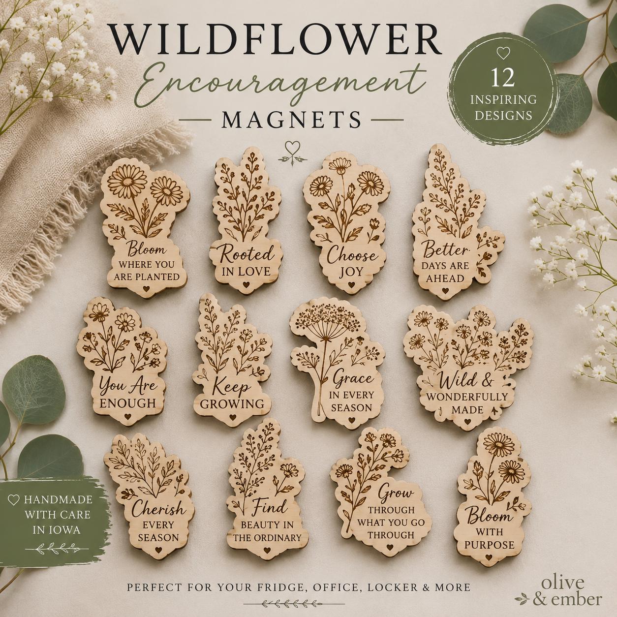 Wildflower Encouragement Magnet | Handmade Wooden Gift | Inspirational Quote