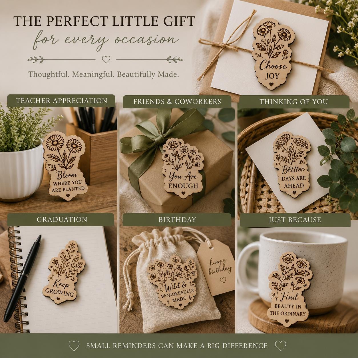 Wildflower Encouragement Magnet | Handmade Wooden Gift | Inspirational Quote