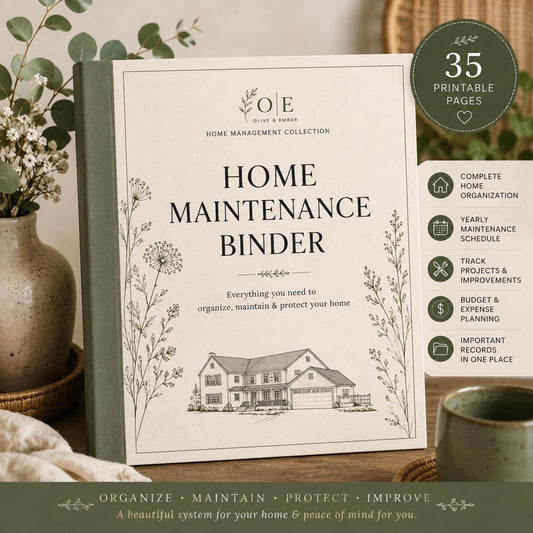 Home Maintenance Binder Printable | Home Organization Planner (PDF) | Editable Canva Template| Digital Download