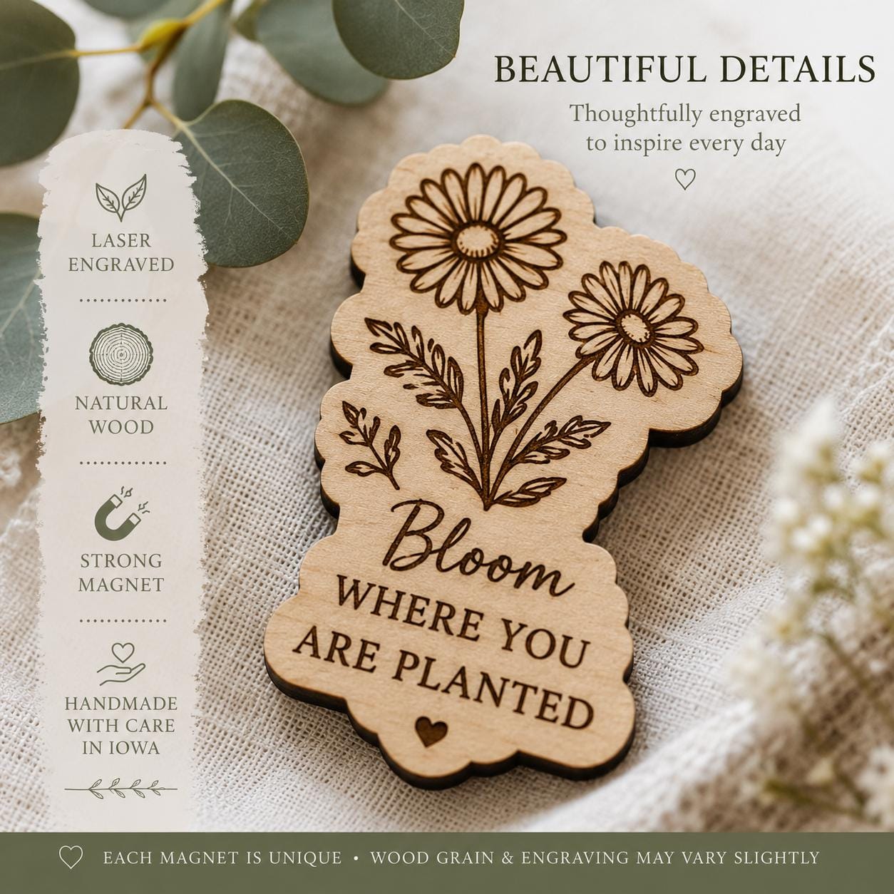 Wildflower Encouragement Magnet | Handmade Wooden Gift | Inspirational Quote