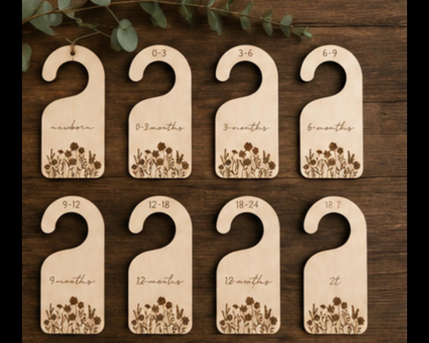 Wooden Baby Closet Dividers | Floral Nursery Organizer | Newborn to 5T