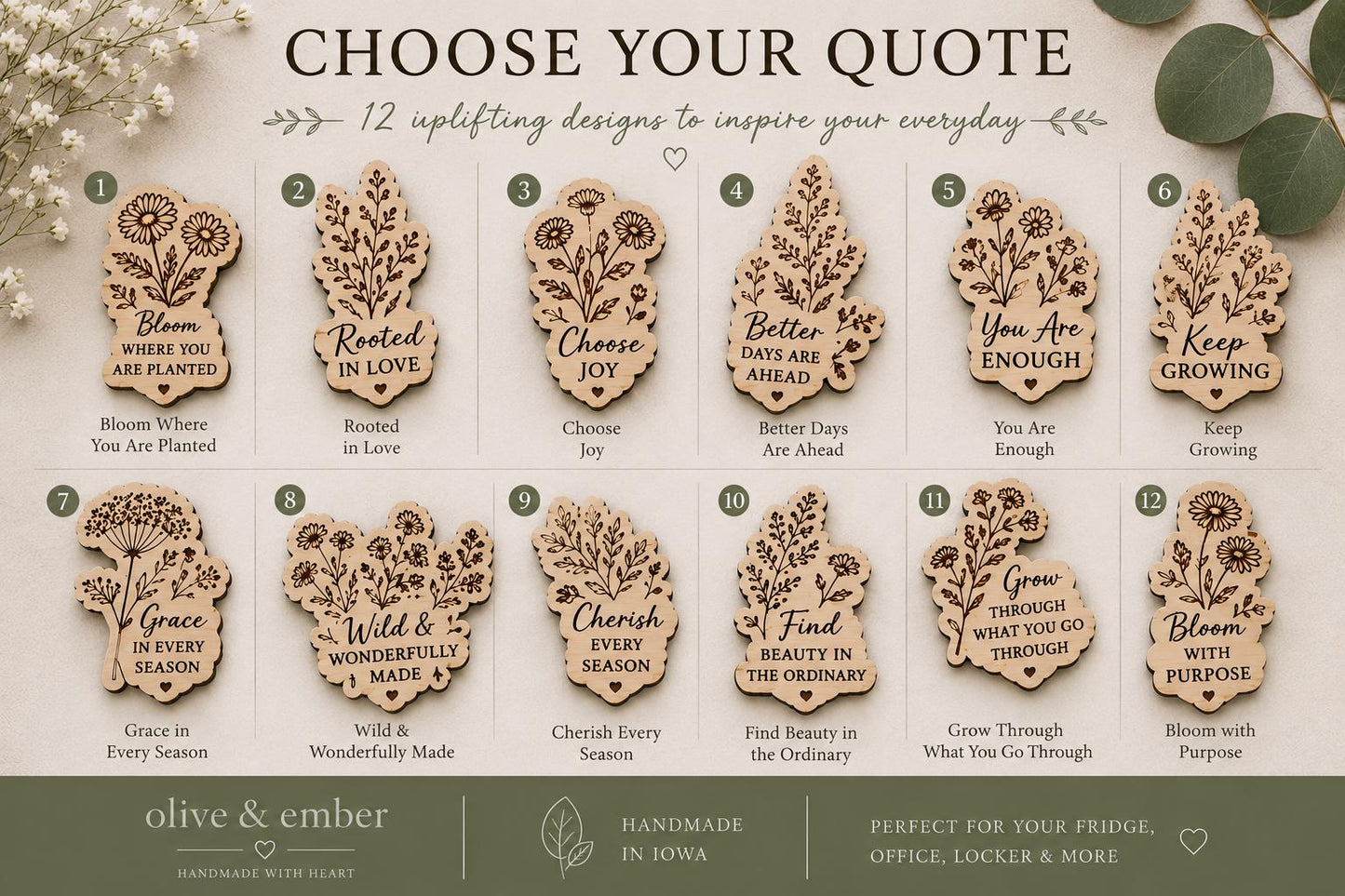 Wildflower Encouragement Magnet | Handmade Wooden Gift | Inspirational Quote