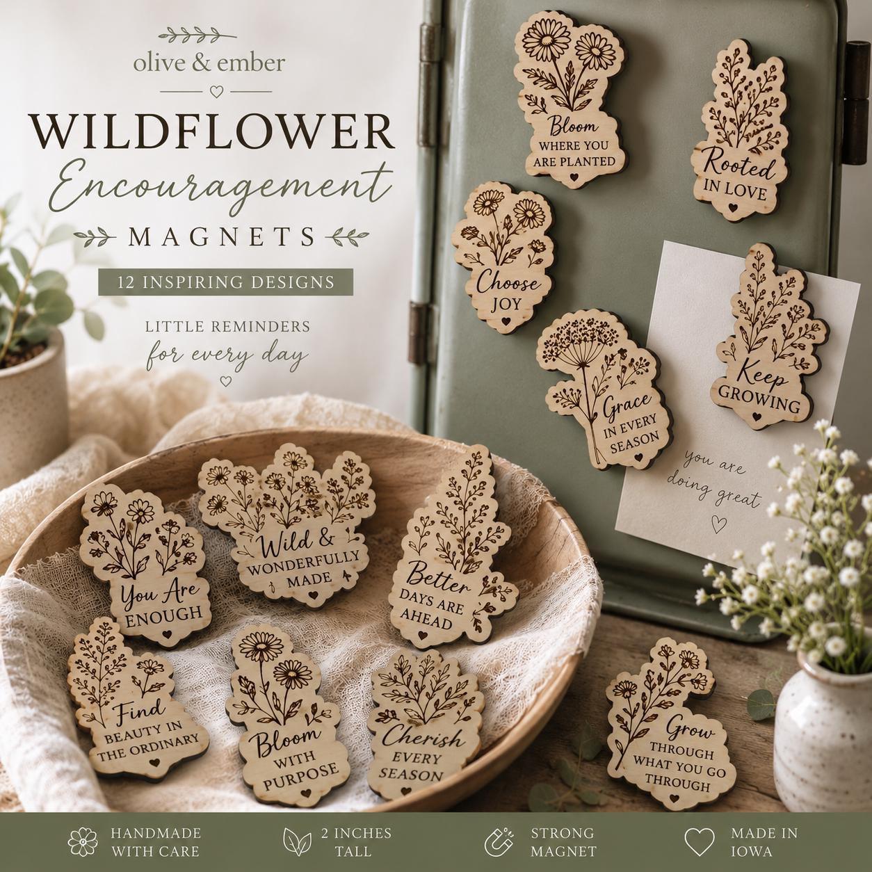 Wildflower Encouragement Magnet | Handmade Wooden Gift | Inspirational Quote