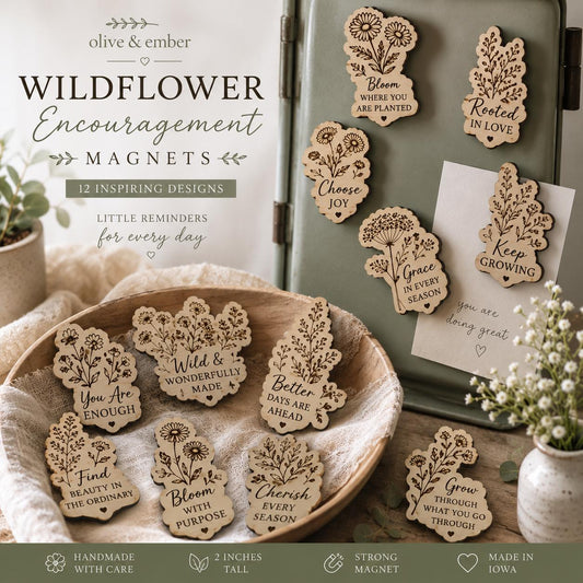 Wildflower Encouragement Magnet | Handmade Wooden Gift | Inspirational Quote