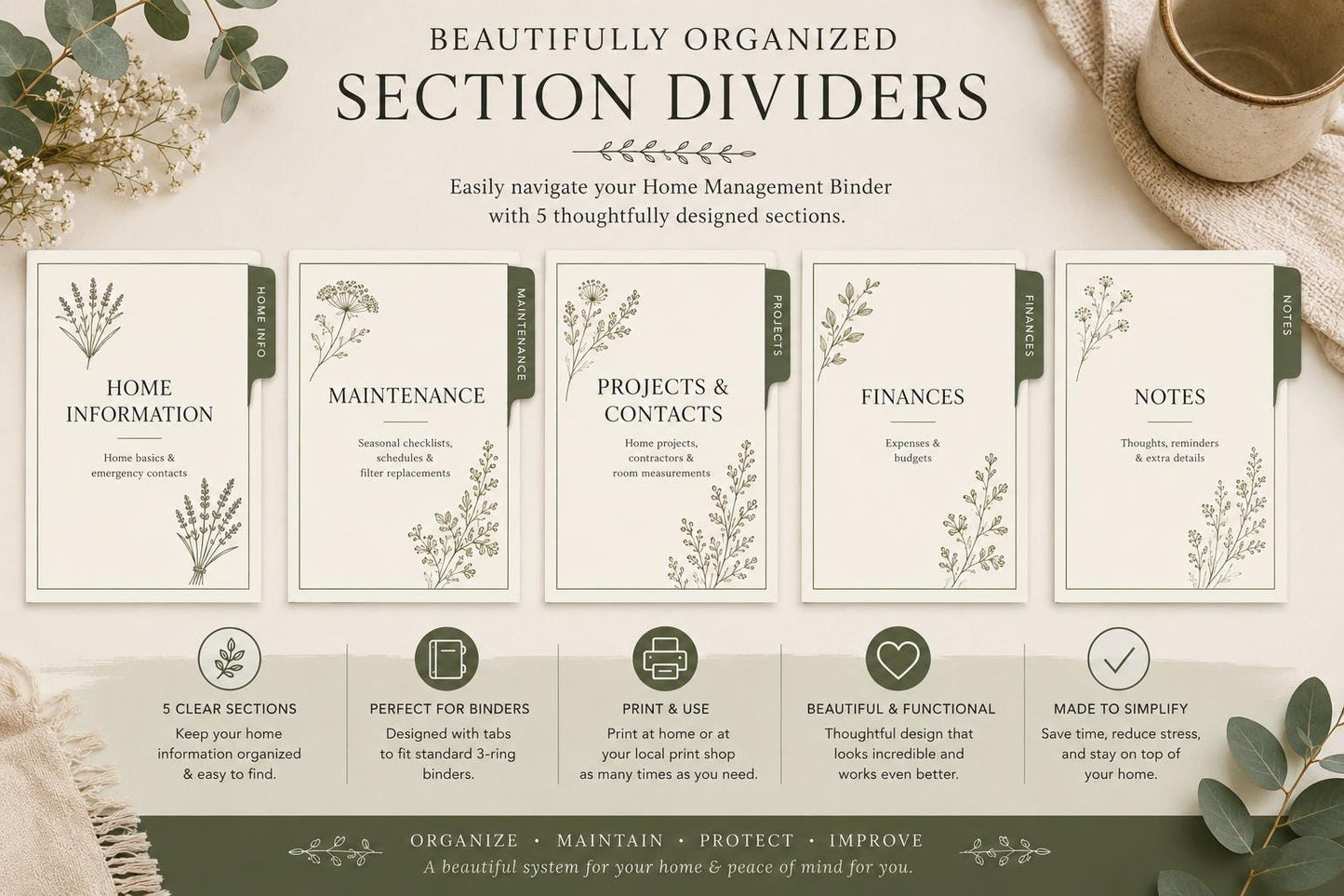 Home Maintenance Binder Printable | Home Organization Planner (PDF) | Editable Canva Template| Digital Download