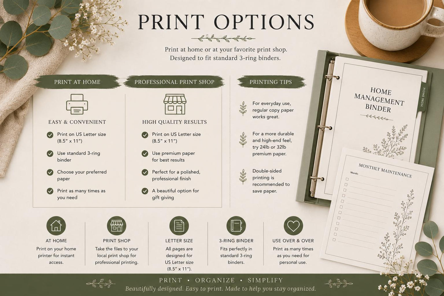 Home Maintenance Binder Printable | Home Organization Planner (PDF) | Editable Canva Template| Digital Download