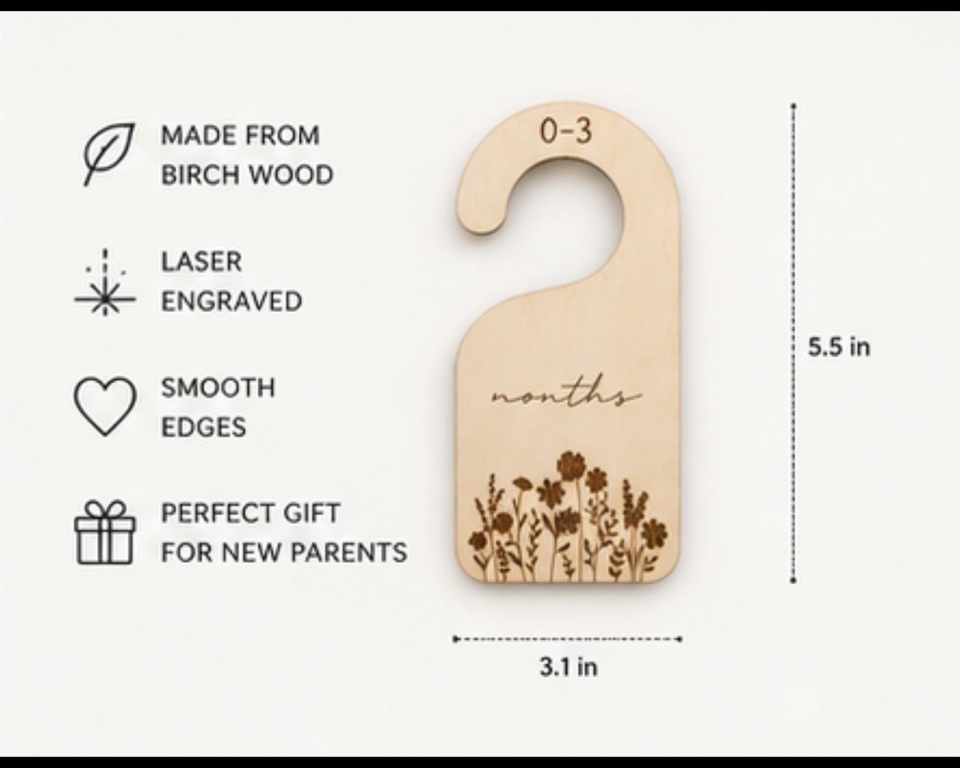 Wooden Baby Closet Dividers | Floral Nursery Organizer | Newborn to 5T