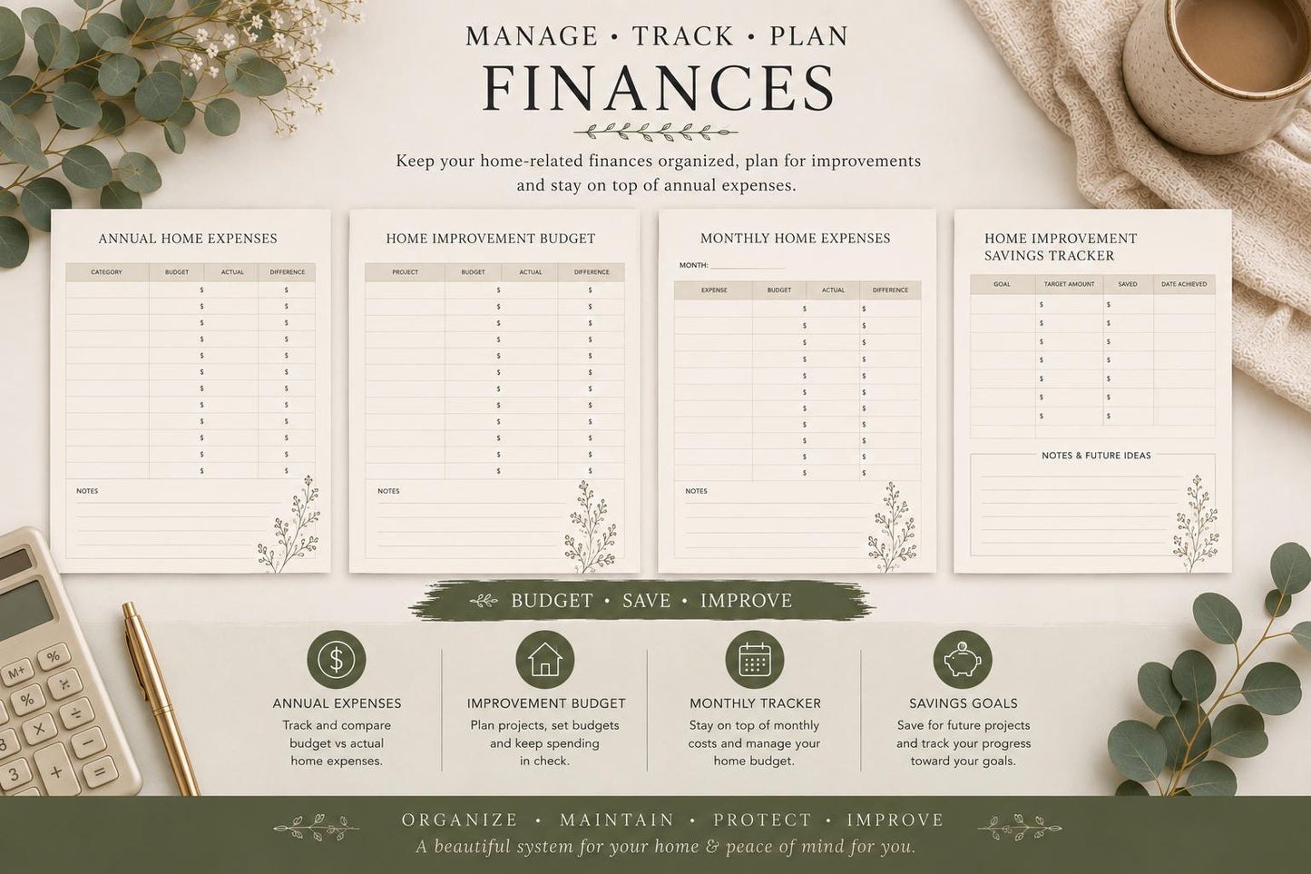 Home Maintenance Binder Printable | Home Organization Planner (PDF) | Editable Canva Template| Digital Download