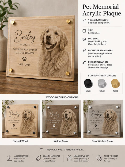Custom Pet Memorial Plaque — Laser Engraved Photo Tribute