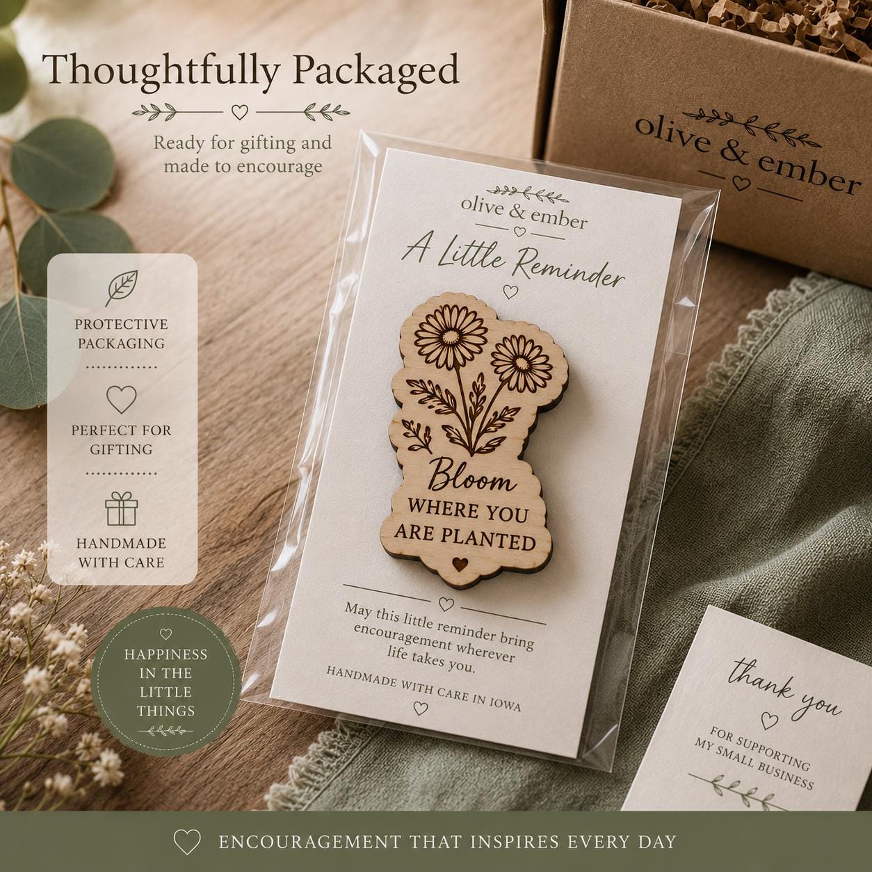 Wildflower Encouragement Magnet | Handmade Wooden Gift | Inspirational Quote