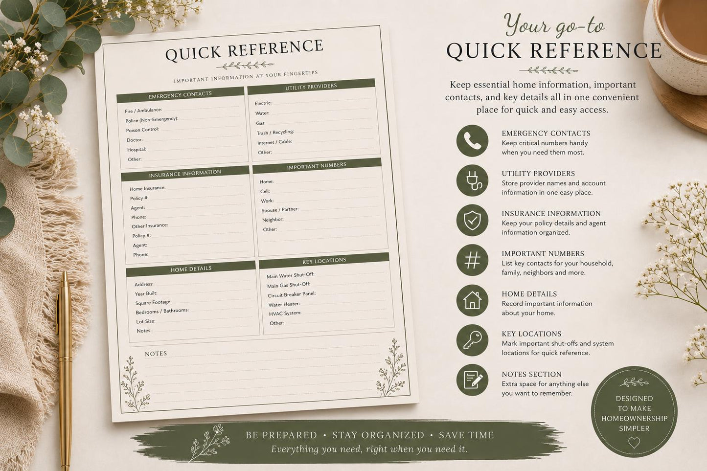 Home Maintenance Binder Printable | Home Organization Planner (PDF) | Editable Canva Template| Digital Download